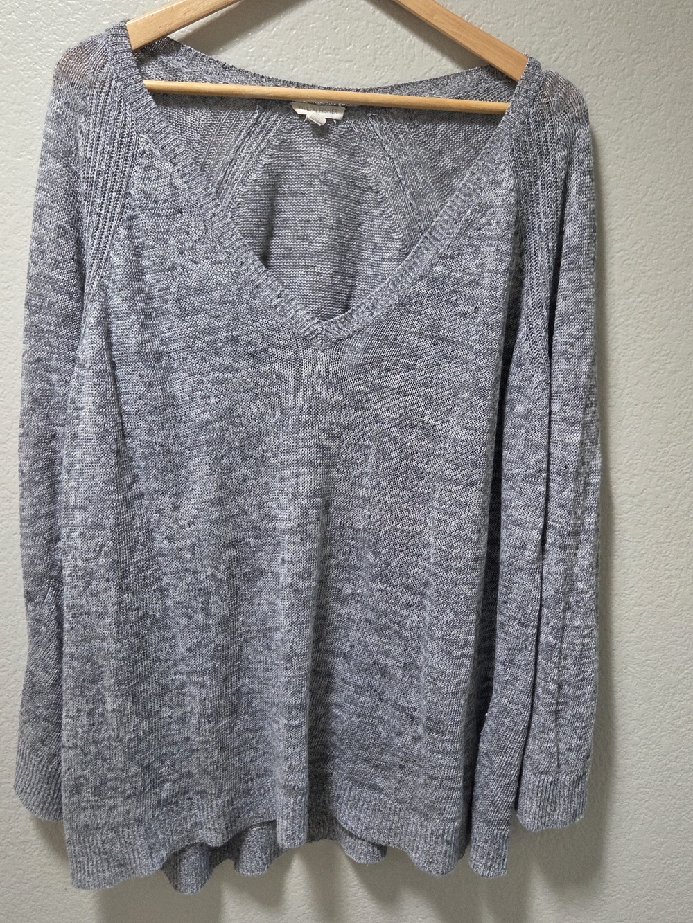 Eileen Fisher Gray Marled V-Neck Sweater Linen Oversized Minimalist Lagenlook